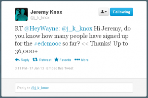 Tweet from Jeremy Knox on 17.01.2013